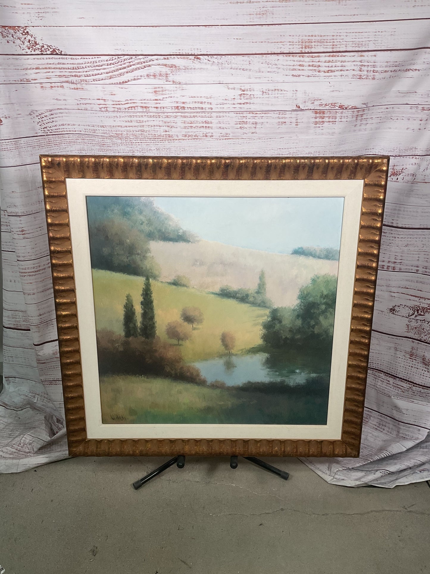 Hillside Lake Painting Signed Udell Framed