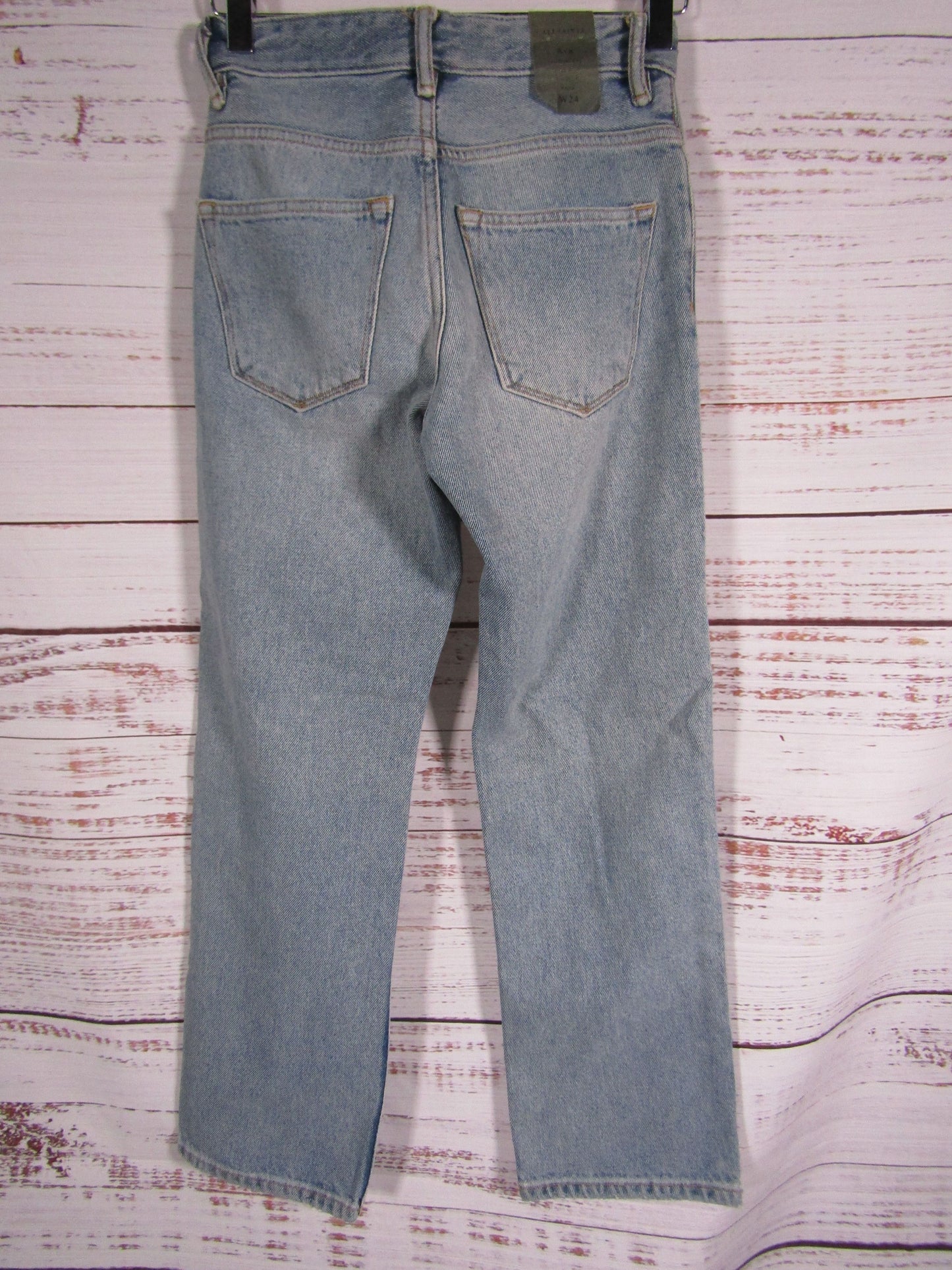 AllSaints Ava Women's Indigo Blue Straight Leg High Rise Cropped Jeans Size 24