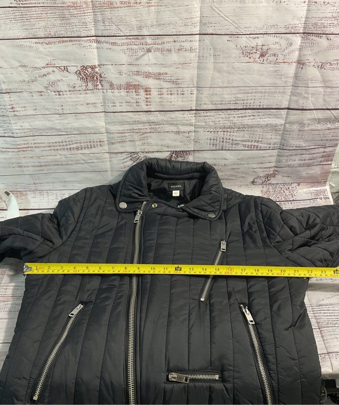 Diesel Women's Biker Black Puffer Jacket Size XXL Inner Wolf Print