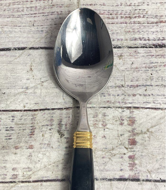 Laslo Mikasa Continental Set of 12 Stainless Steel Big Spoons Black Gold