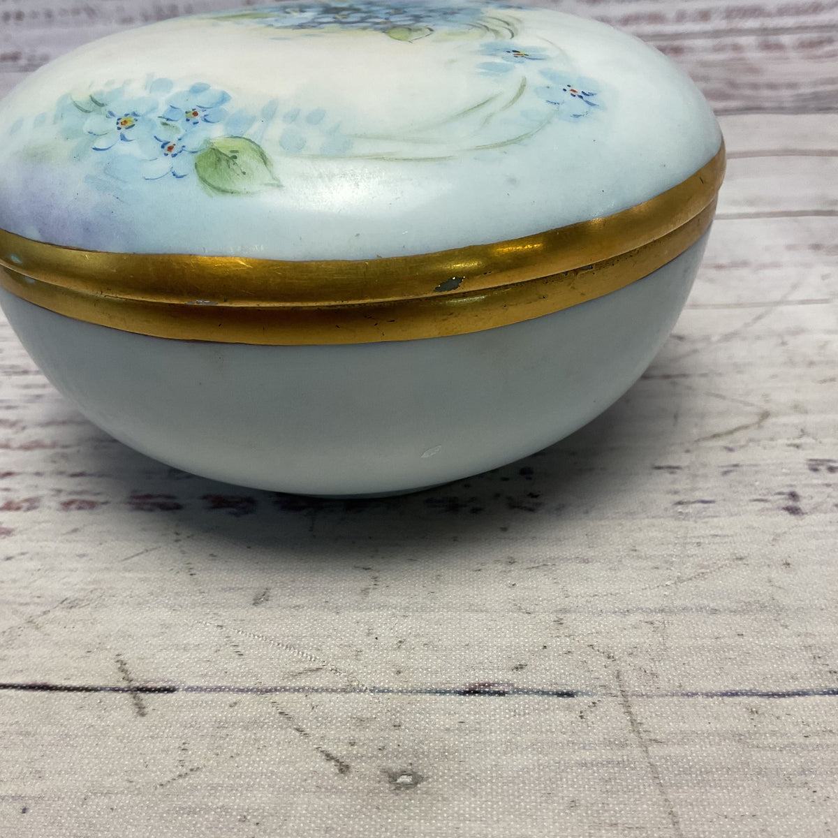 Antique M Z Austria Ceramic Blue Floral Hand Drawn Lidded Box