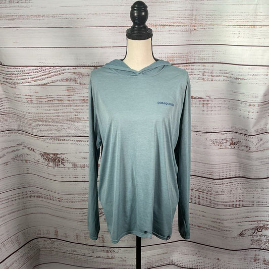 Patagonia Light Blue Thin Hooded Long Sleeve Pullover Hoodie Top Hoodie - Size L