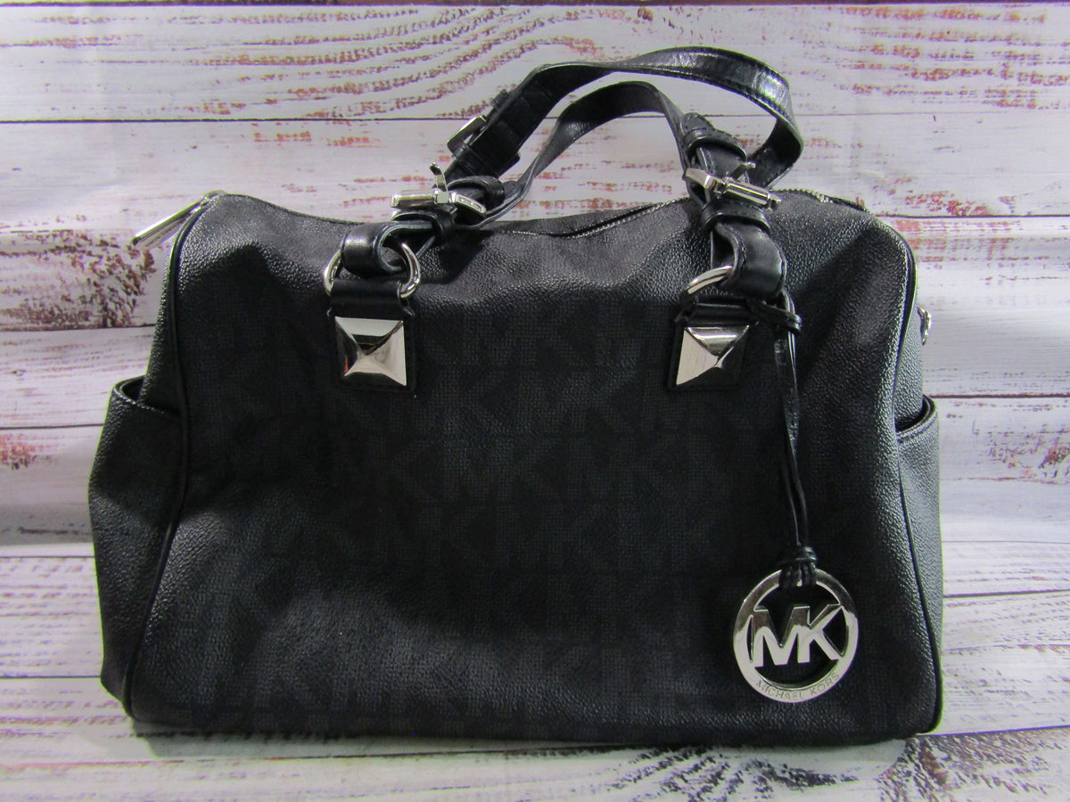 Michael Kors Grayson Women's Black PVC Signature Monogram Satchel Bag