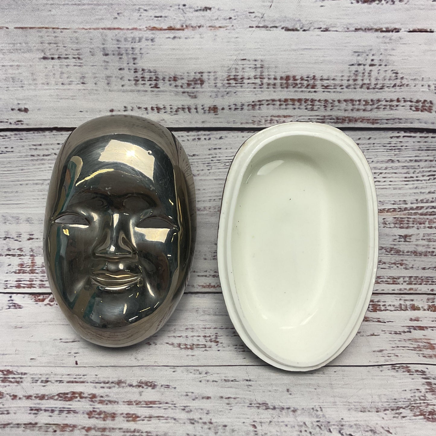 Pintar Silver Tone Asian Style Lidded Trinket Dish Pair 4.4" 5.5"