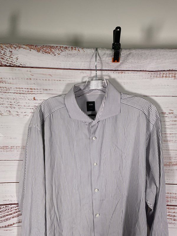 Hugo Boss Men's Slim Fit Striped Dress Button Shirt Size 18 US / 46