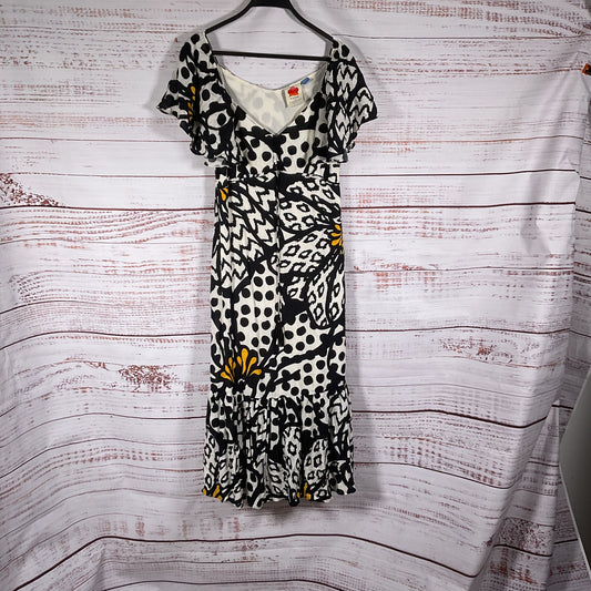 Farm Rio For Anthropologie Black White Flutter Sleeve Maxi Dress Size XS Petite