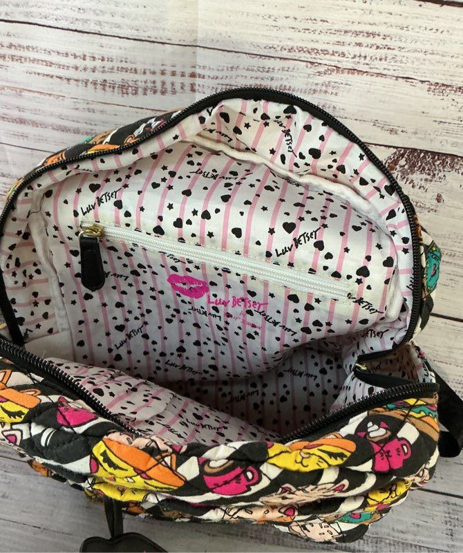 Women's Betsey Johnson Fast Food & Cat Print Quilted Backpack SO CUTE!!