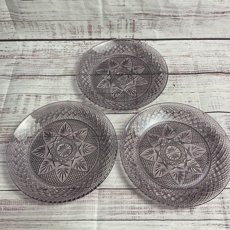 Cristal D'arques Set Of 3 Vintage Pressed Amethyst Glass 8" Salad Plates