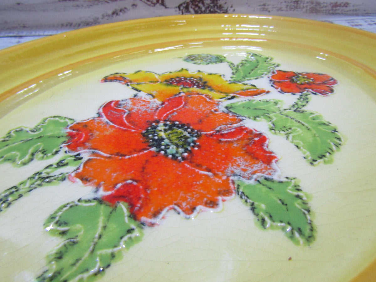Vintage 1960's Vee Jackson Yellow Floral Hand Painted Ceramic Wall Art
