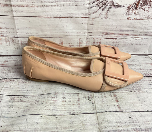 Roger Vivier Gommettine Leather Buckle Ballerina Flats Beige 35.5