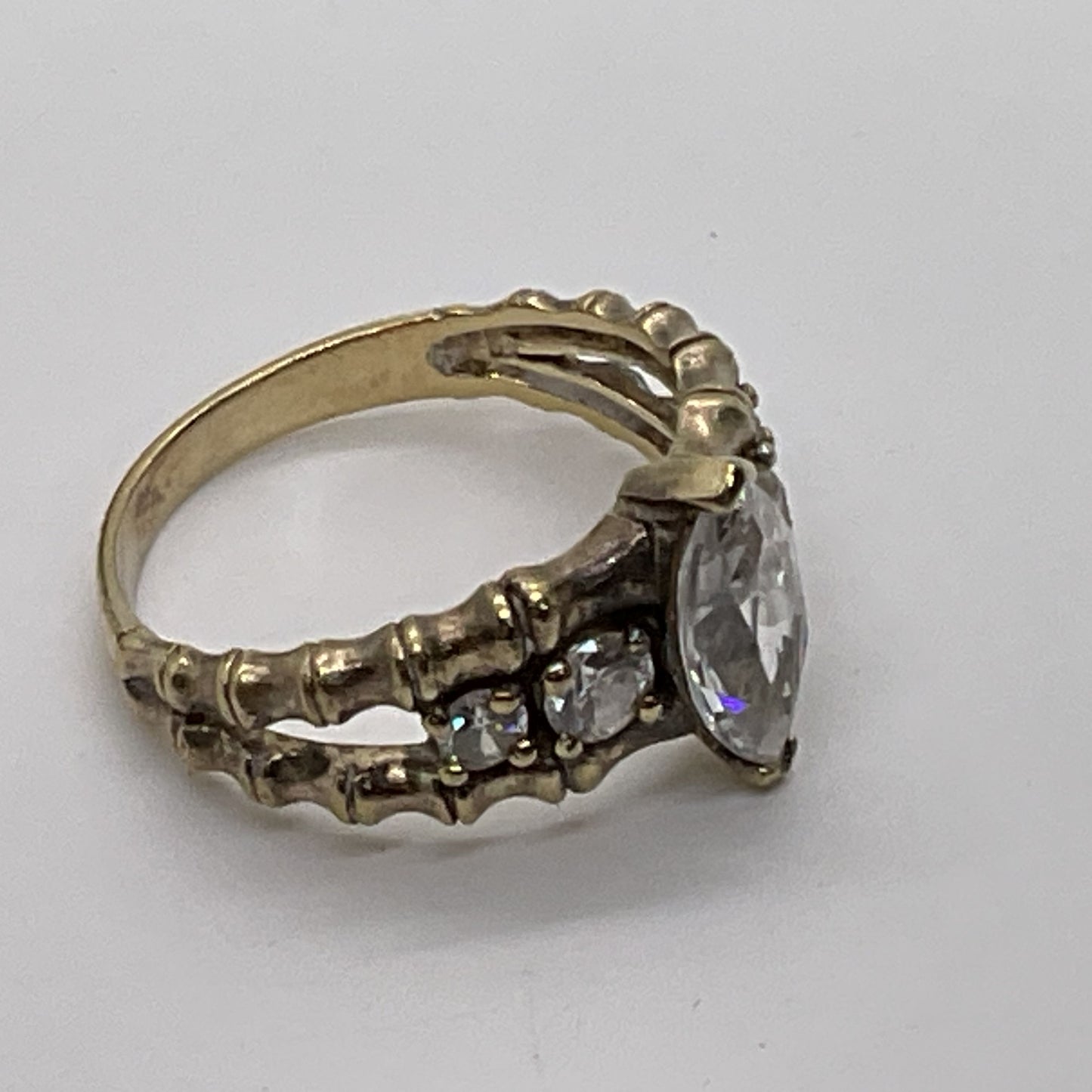 VTG. Sterling Silver Vermeil & Rhinestone SZ 10 Ring- 5.76g