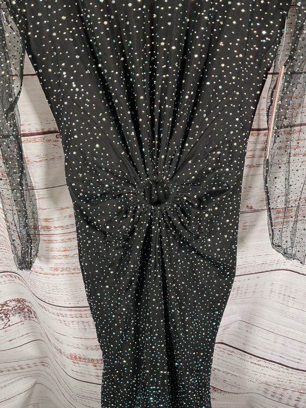 NEW Aqua X Wicked Embellished Twist Maxi Dress Size XS In Black Rhinestones