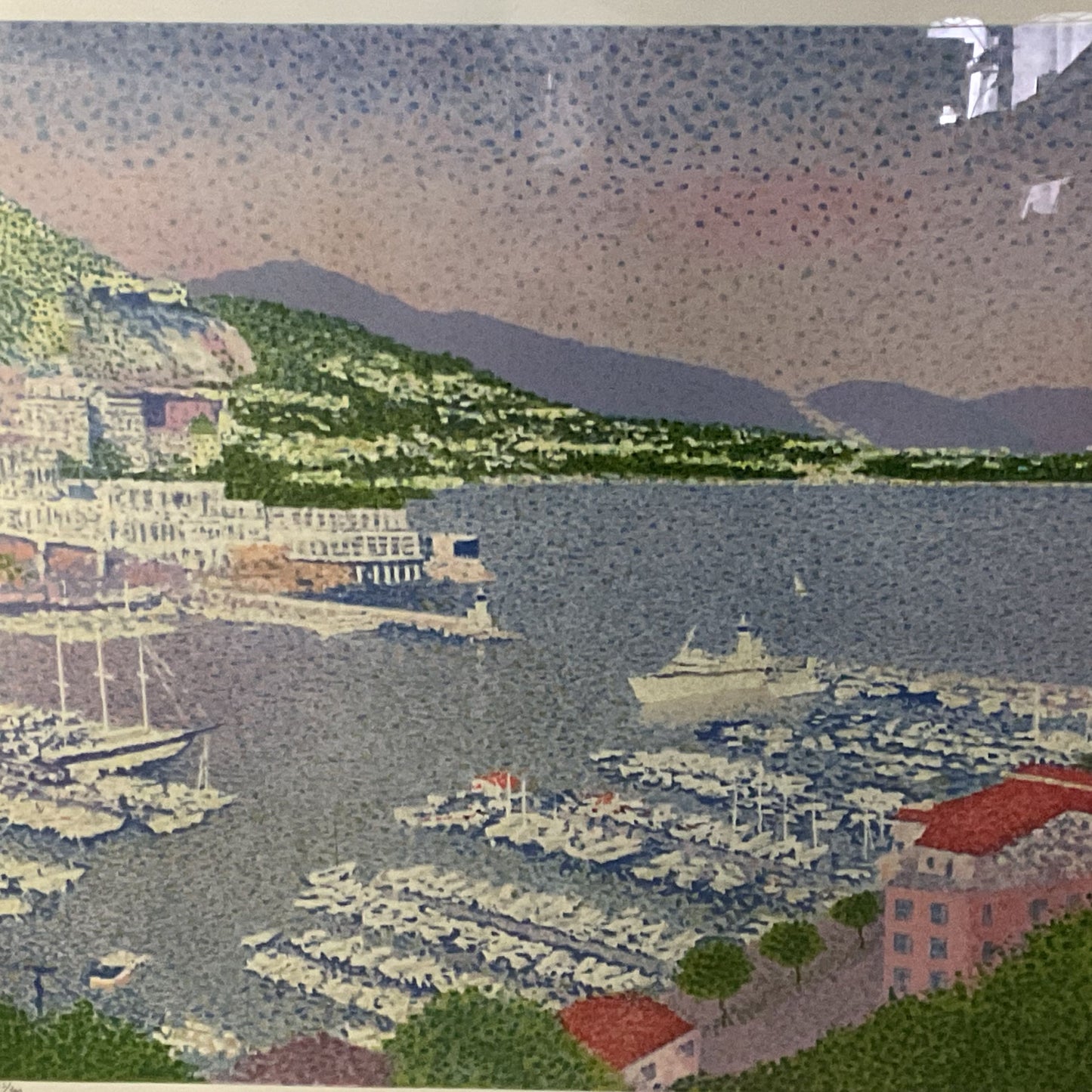 Pencil Signed 135/300 French JEAN VOLLET "Port de Monaco" Lithograph- 35" X 43"