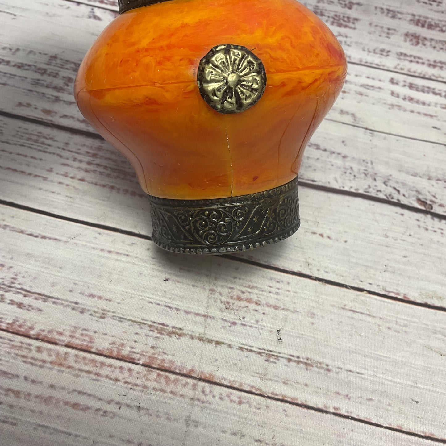 Moroccan Red Orange Resin Amber Jewelry Box Jar Lot of 3
