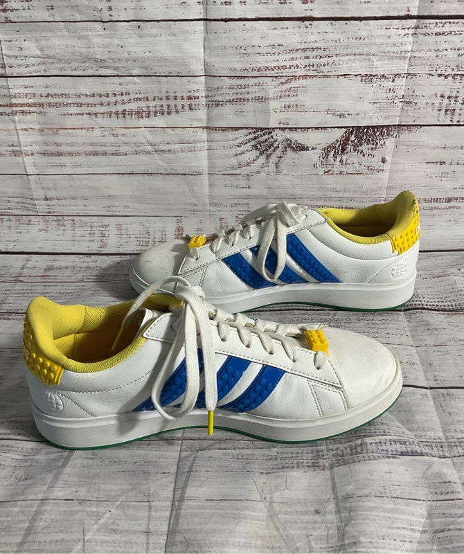 Adidas Grand Court 2.0, LEGO Sneakers White Blue Yellow Size 8.5 US