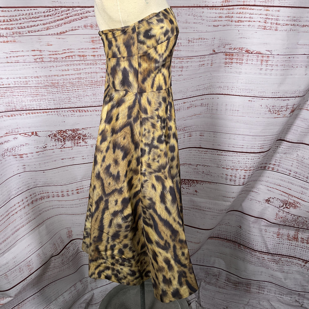 MONIQUE LHUILLER Women's Leapard Print Strapless Dress- SEE MEASUREMENTS