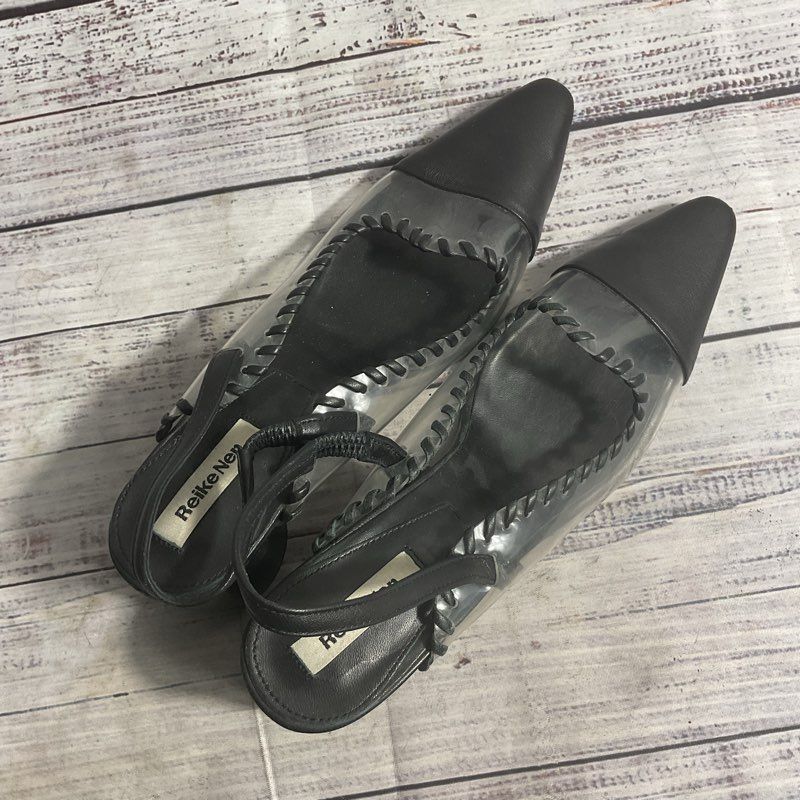 VTG. Reike Nen Transparent Black Leather Block Heel Shoe Women's Size 7