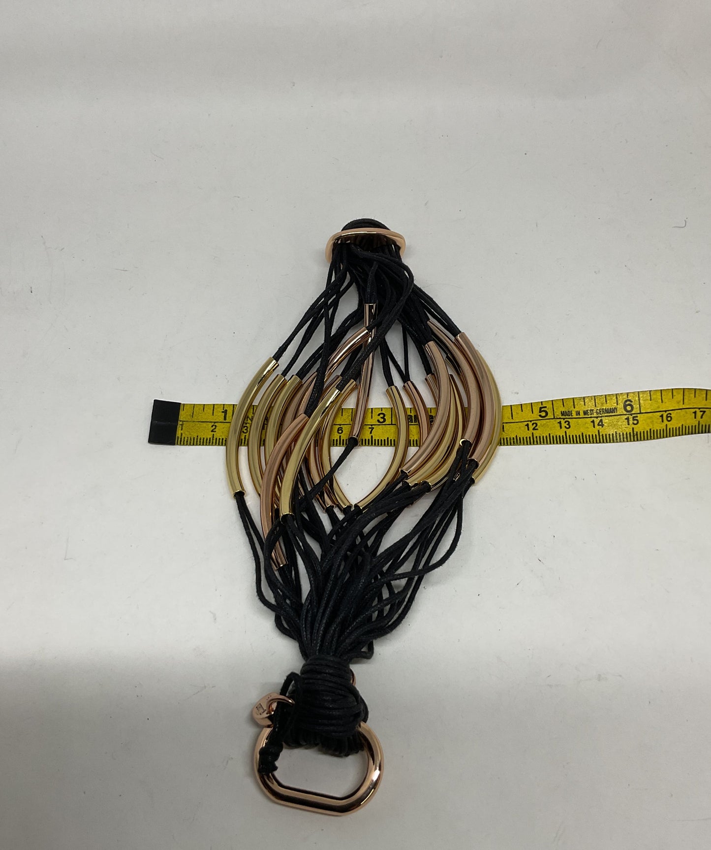 GILLIAN JULIUS Gold Tone Multi Strand Black Cord Bracelet