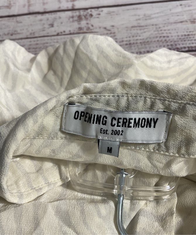 Opening Ceremony Fingerprint Pattern 100% Silk White Long Sleeve Shirt Size M