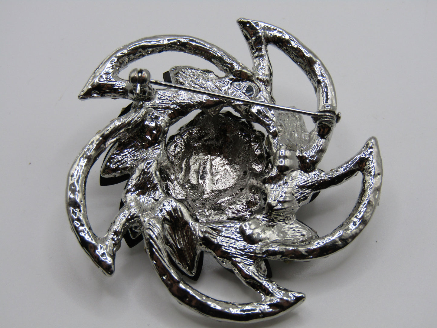 Floral Crystal Pave Rhodium Plated Brooch Pin