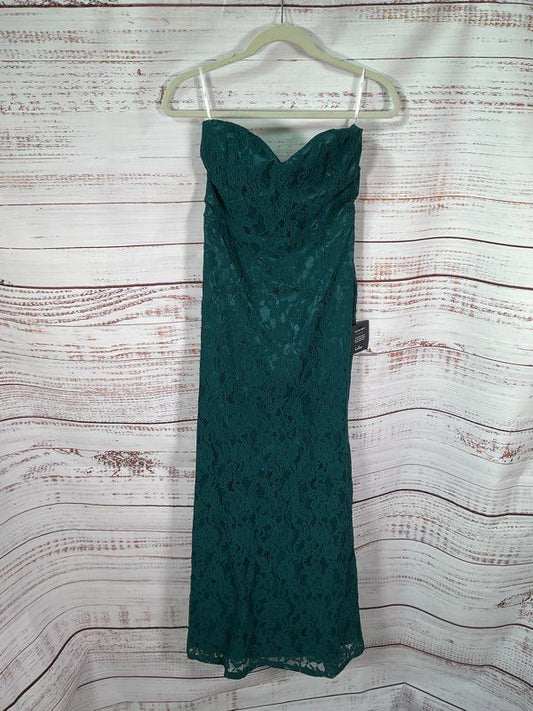 NEW Lulus Wow the Crowd Emerald Green Lace Strapless Mermaid Maxi Dress Size M