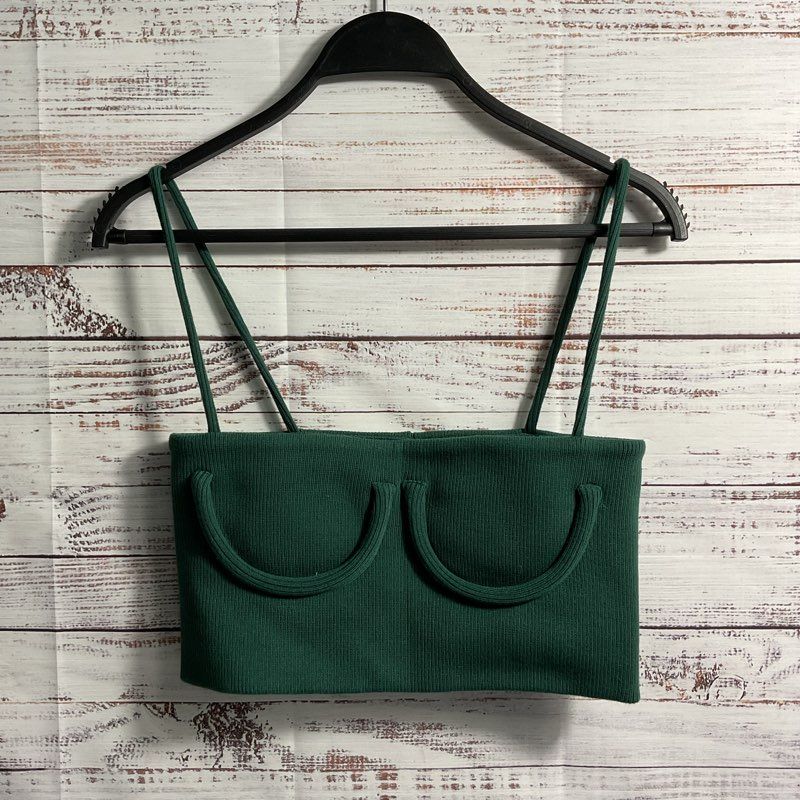 Orseund Iris Green Ribbed Poly Underwire Spaghetti Strap Cropped Tank Top sz S