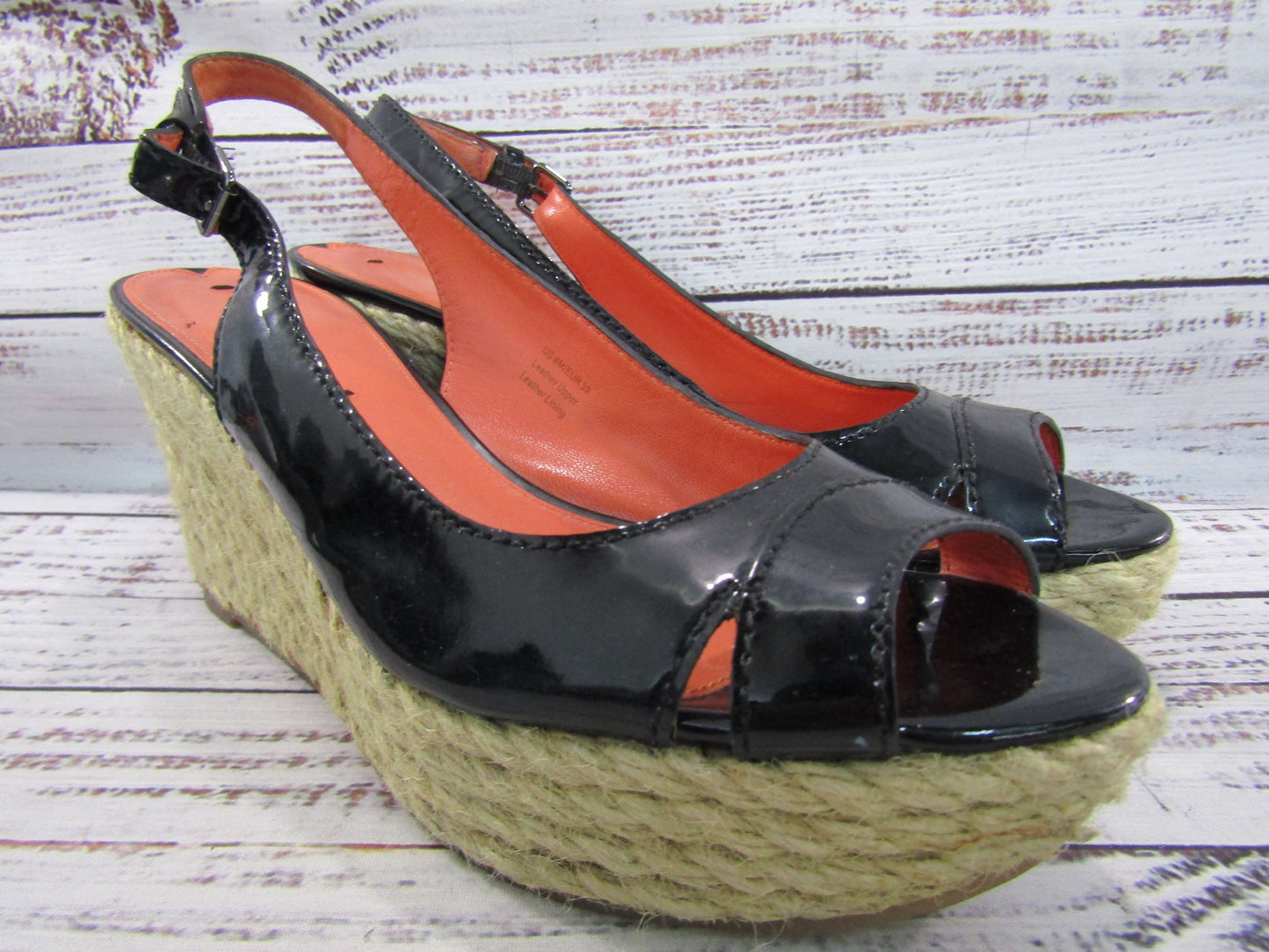Via Spiga Mahala Women's Black Leather Espadrille Wedge Sandals Size 8