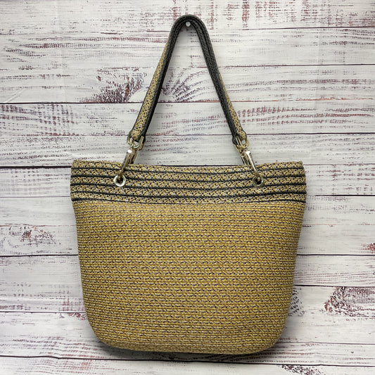 Eric Javits Squishee Beige Black Woven Raffia Tote Shoulder Bag Purse
