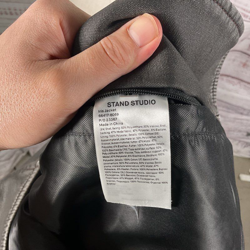 Stand Studio Iris Gray Faux Leather Cropped Motorcycle Jacket - Size 4