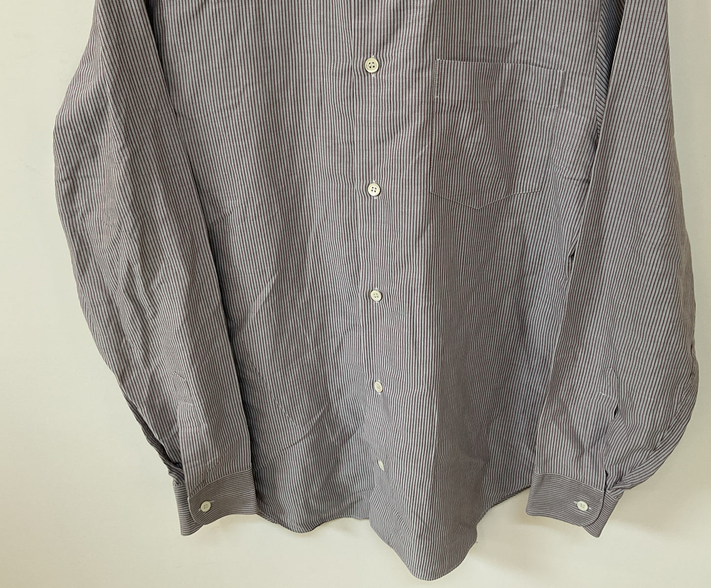 Armani Collezioni Men's Brown Long Sleeve Striped Cotton Button Down Shirt M