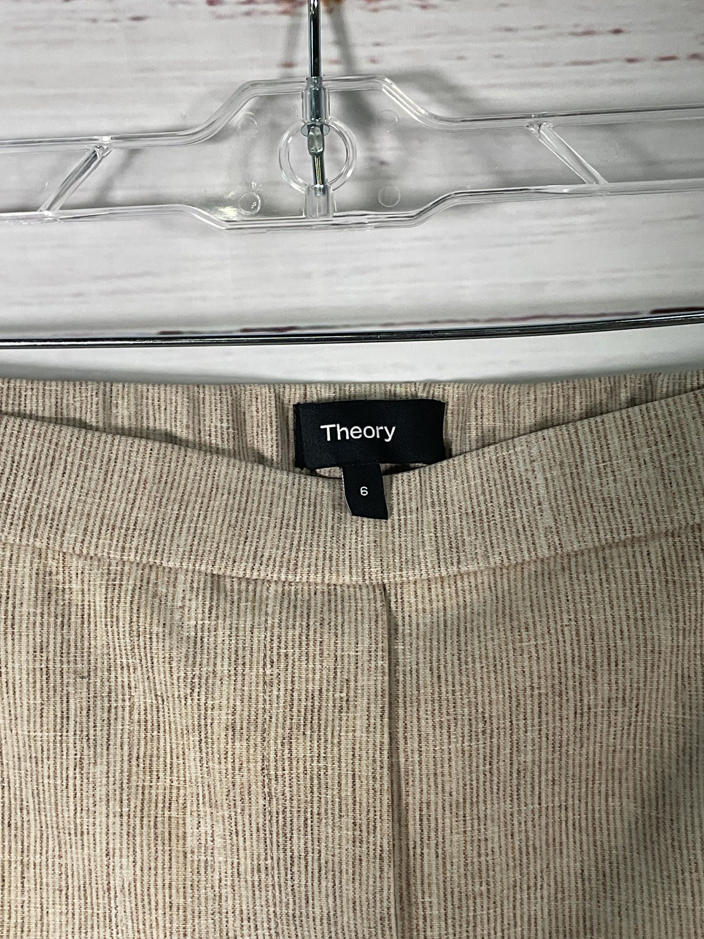 Theory Beige Striped Elastic Waist Trousers - Size 6