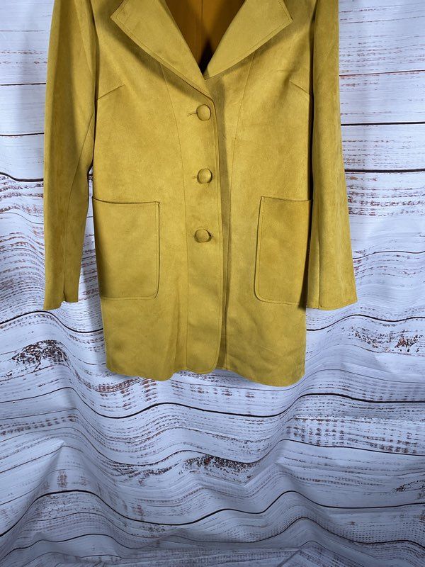 Magaschoni Women's Faux Leather Mustard Colored Button Coat Size S