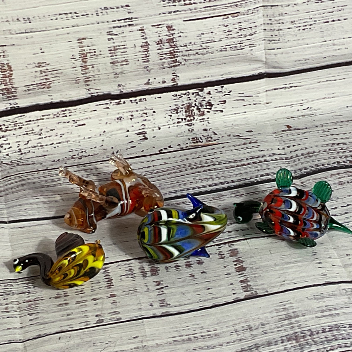 Set of 4 VTG. Murano Style Art Glass Frog, Swan, Whale, Turtle Figurines