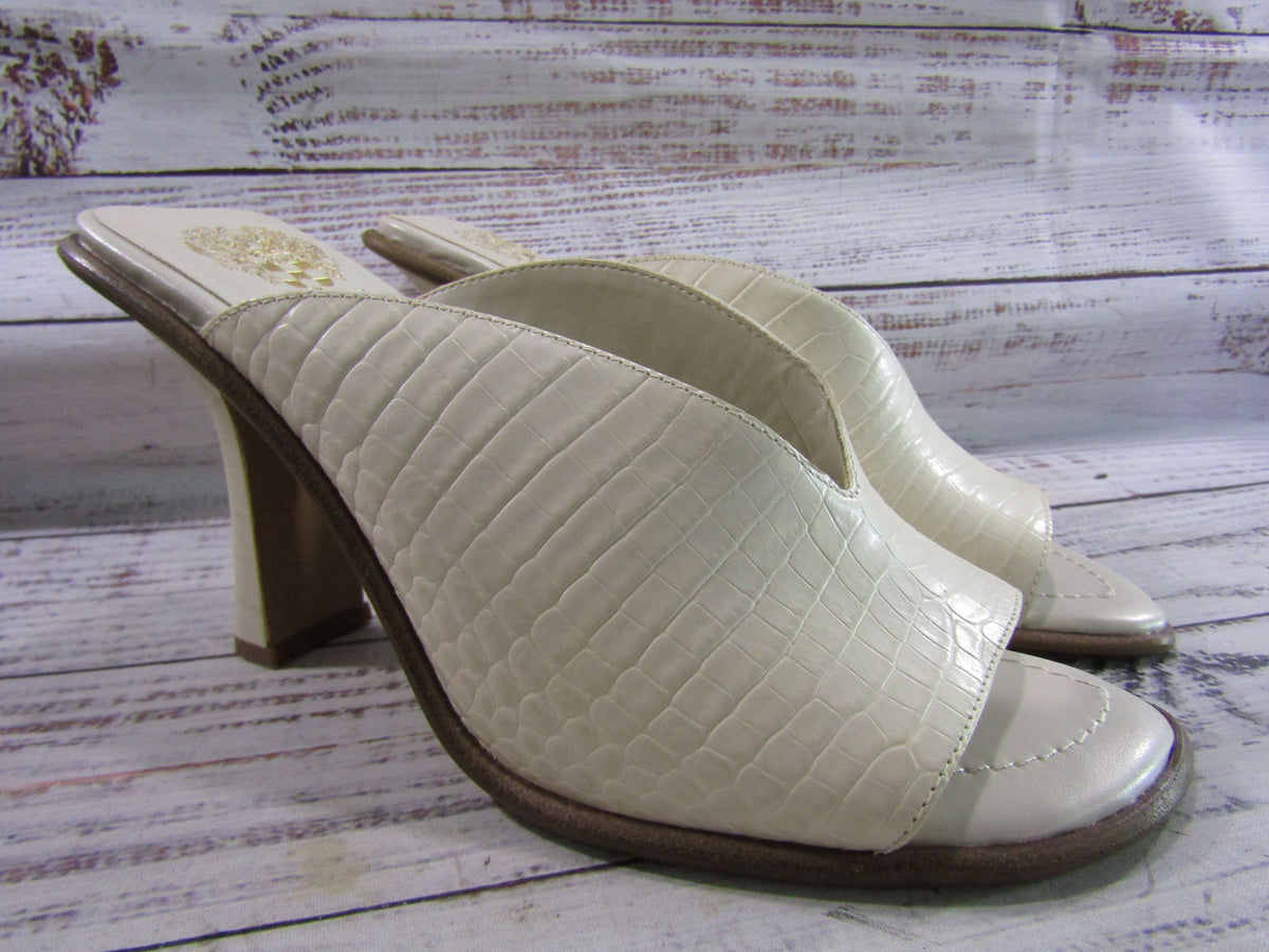 Vince Camuto Mershid Women's Swan White Croc Embossed Leather Mule Sandals 10