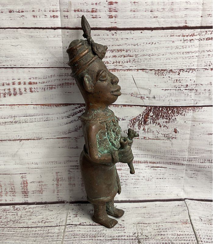 Vintage African Benin Nigerian Style 11" Sculptural Figurine Bronzed