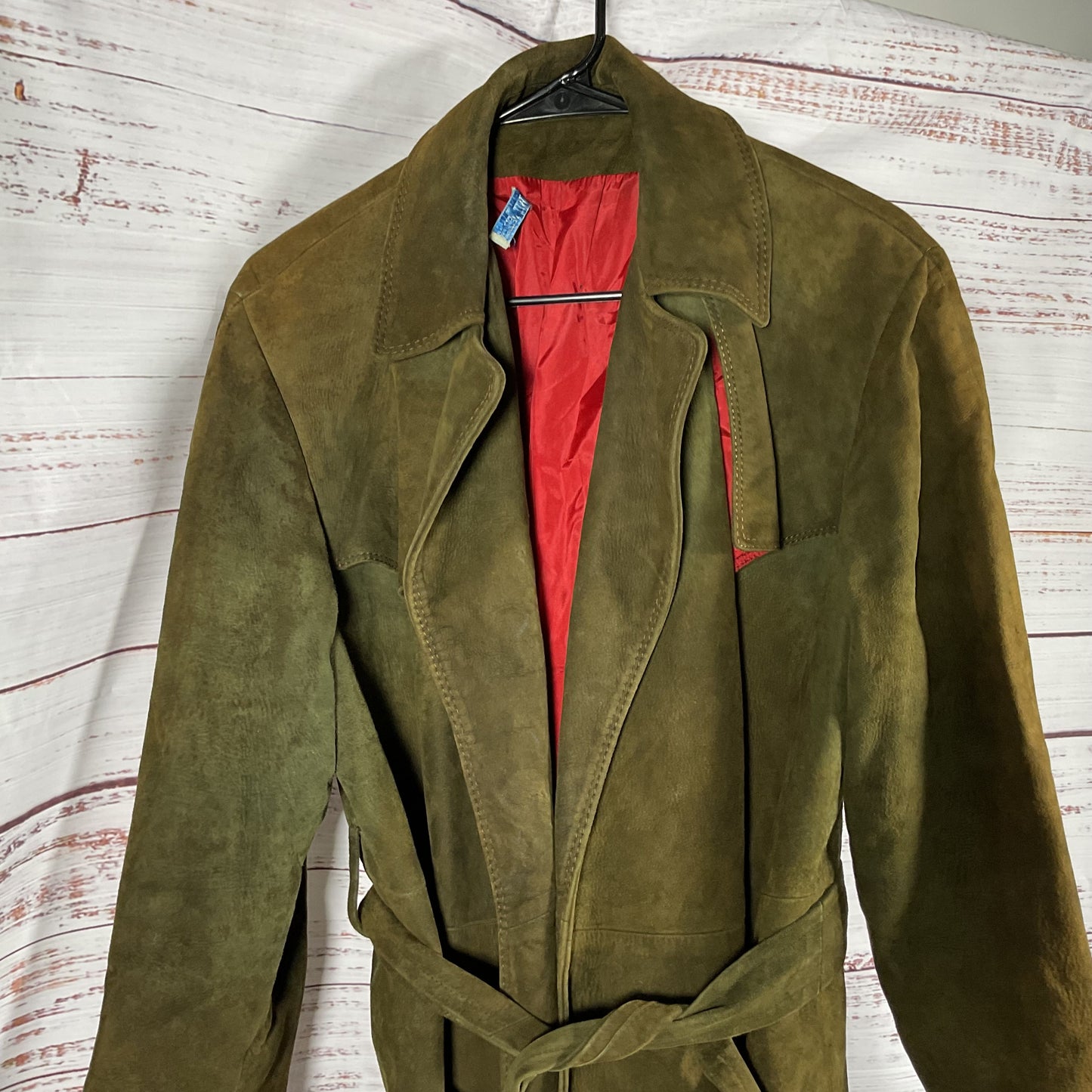 VTG. BONWIT TELLER Men's Brown/Green Suede Trench Coat- SEE MEASUREMENTS