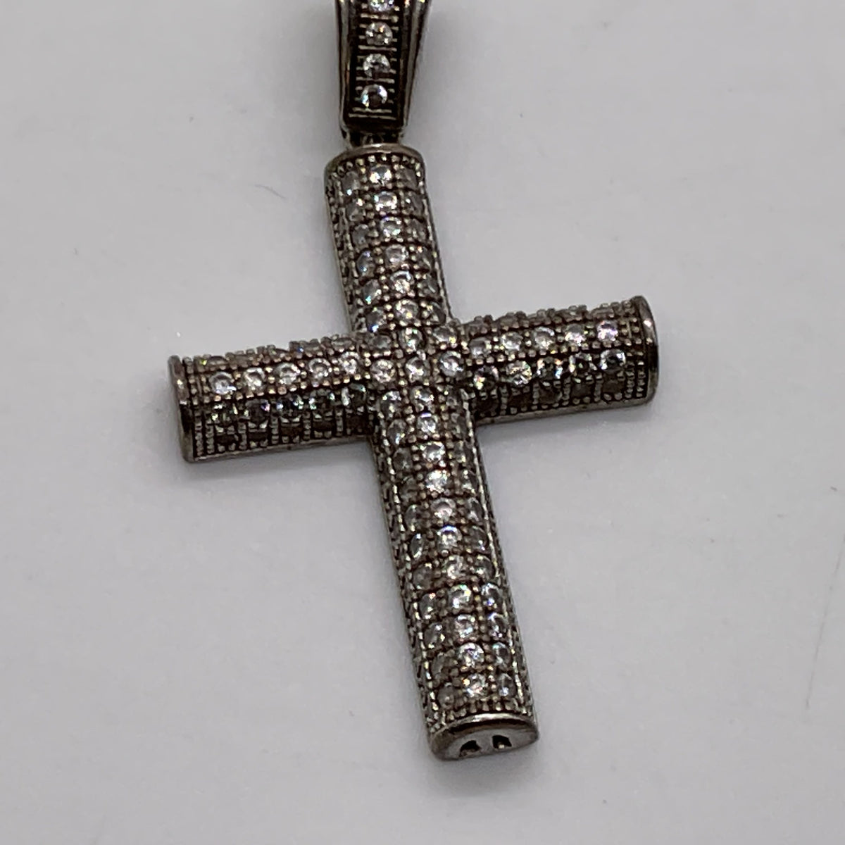 BS Sterling Silver & Rhinestone Cross 1.5" Pendant- 3.64g