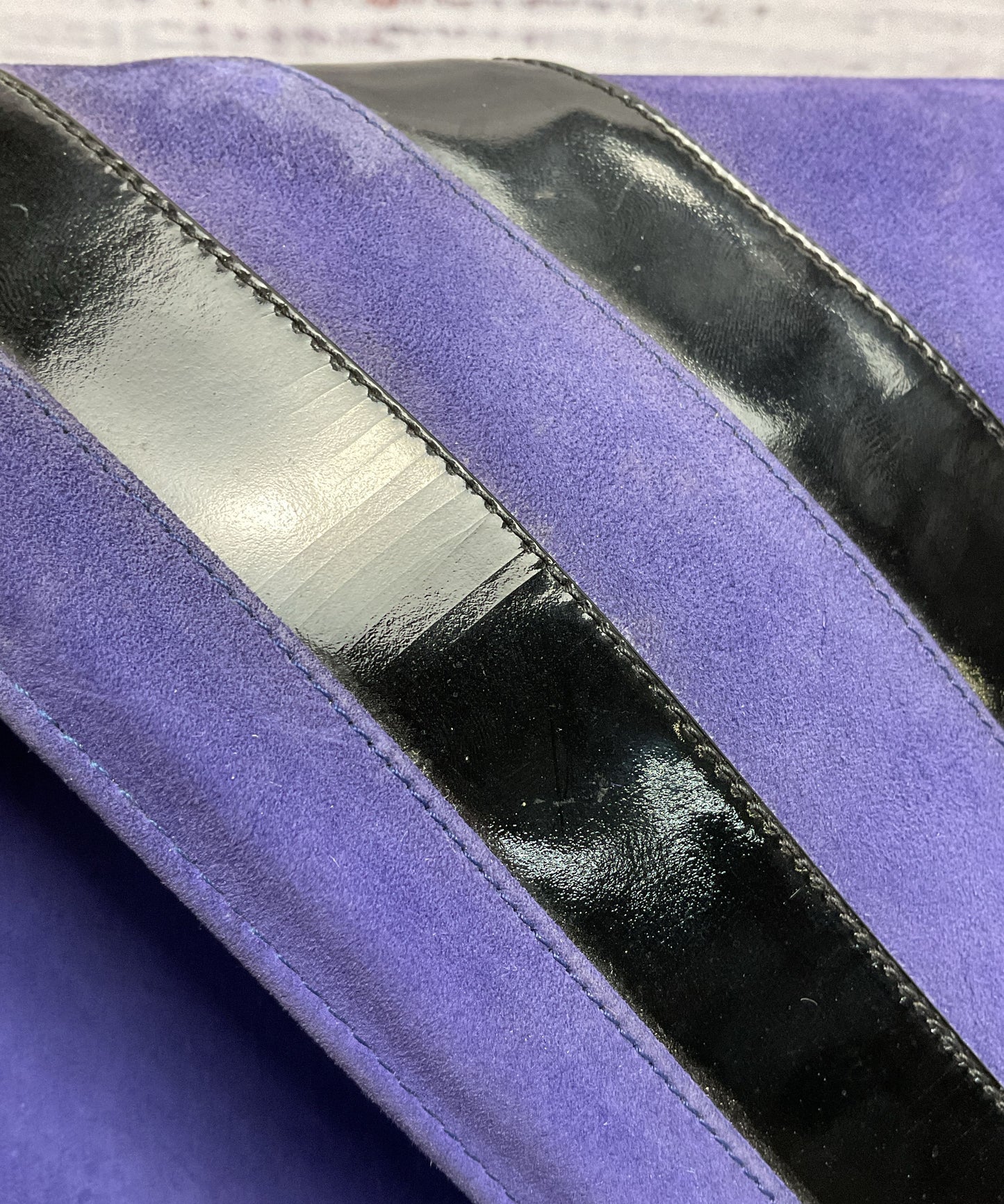 Vintage Charles Jourdan Purple Suede Black Design Purse 11.5x2.5x7