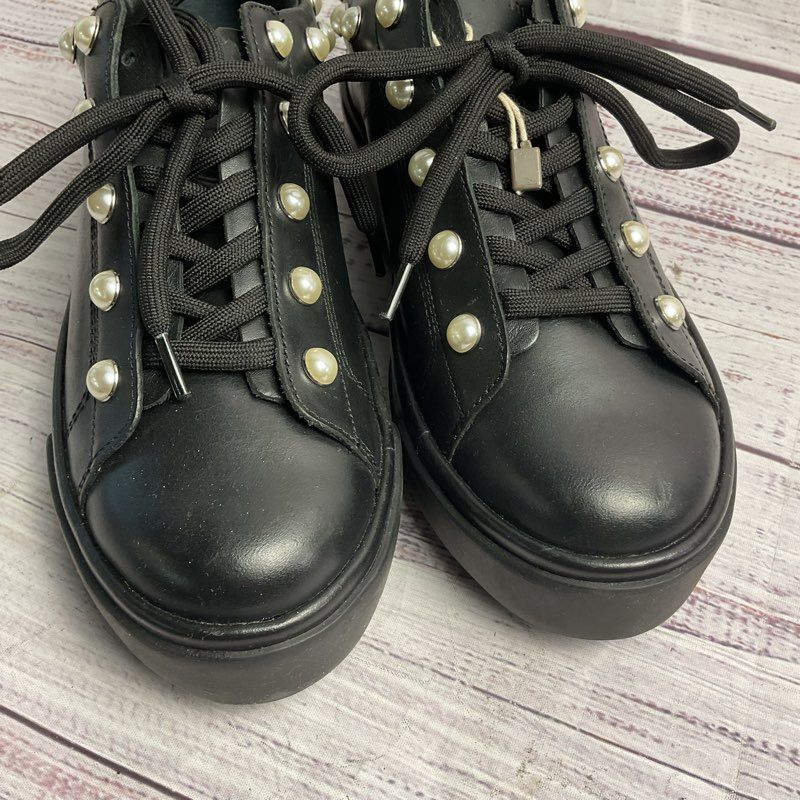 Twinset Black Leather Faux Pearl Platform Sneaker Women's Size 5 US