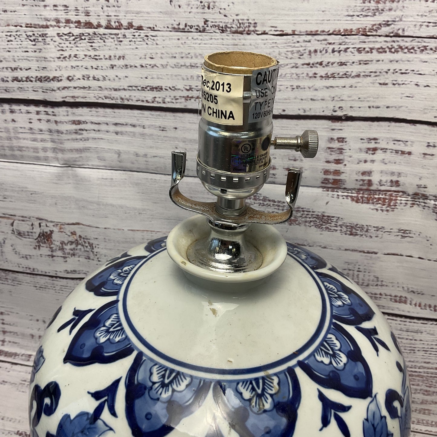 Chinoiserie Blue White Vase Style Lamp Clear Glass Base Working 13"