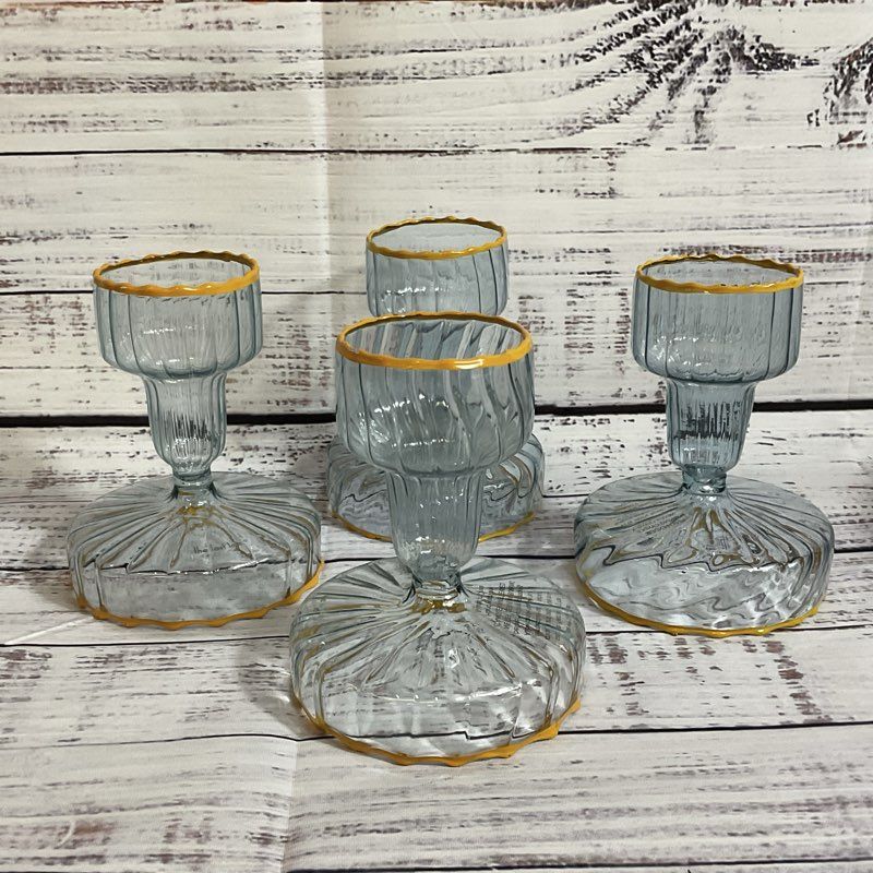 Set of 4 THE LAST LINE The Short Candlestick Kumquat Candy / Glass Candle Holder