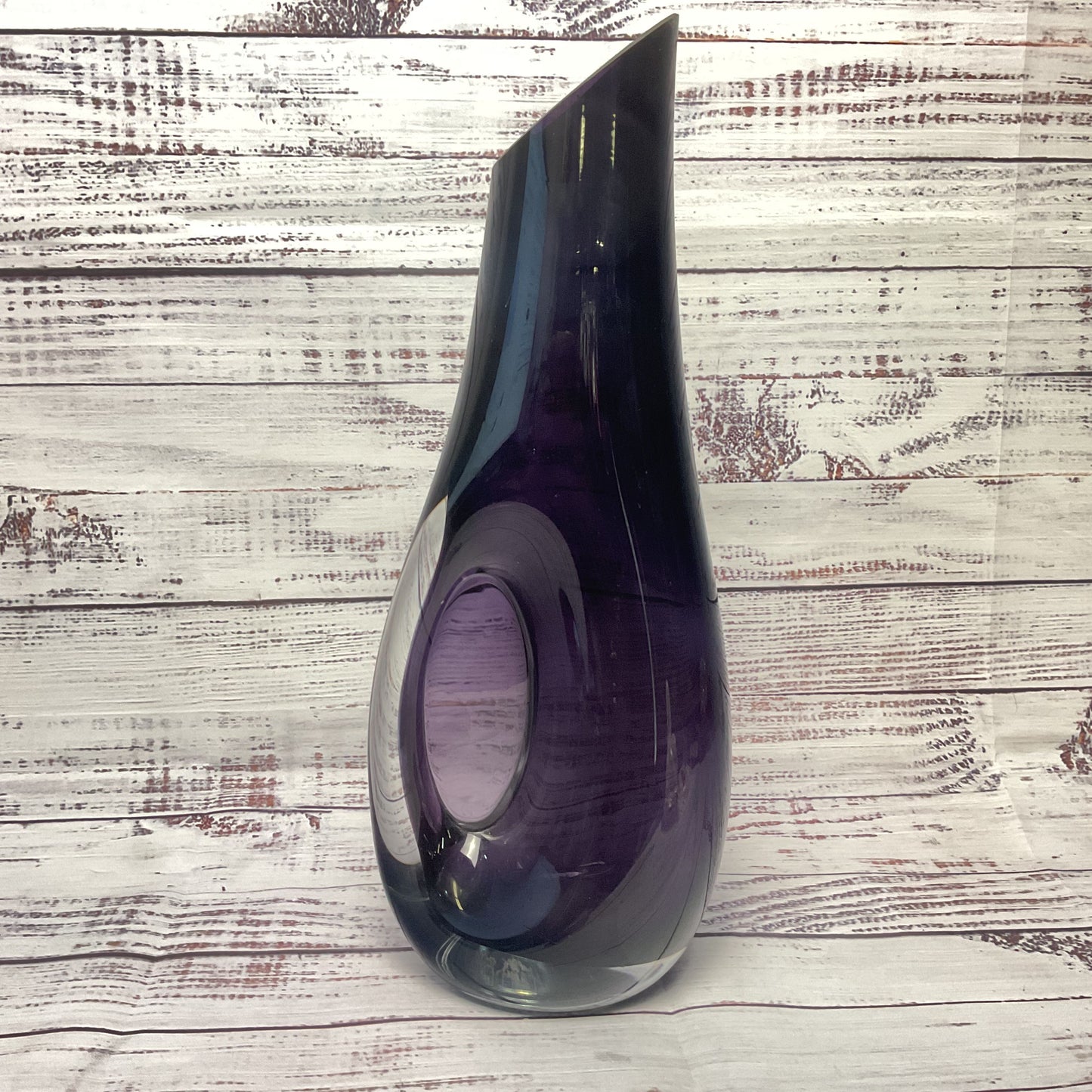 Bombay Company Purple And Clear Crystal Art Glass Vase 14"