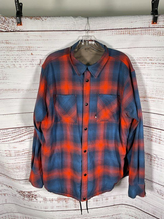 The North Face Jacket Men's 2XL Tan Blue Orange Plaid Quilted Shacket Reversible