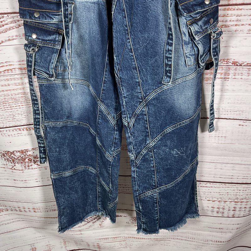 Boohoo Man Wide Leg Trim Detail Utility Cargo Festival Ravewear Jeans - Size 42