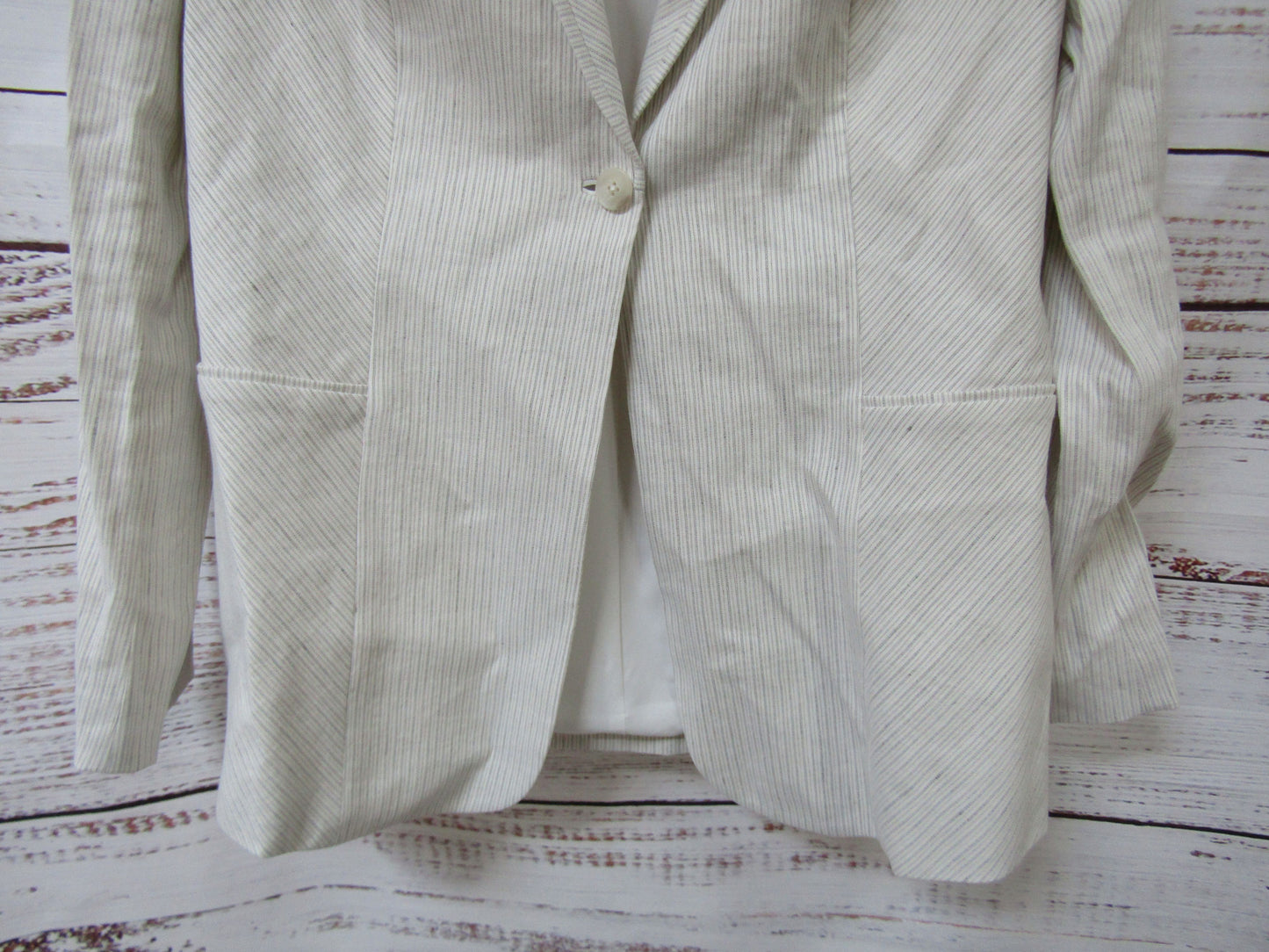 Elie Tahari Ivy Women's White Striped Linen Blend Blazer Jacket Size 12