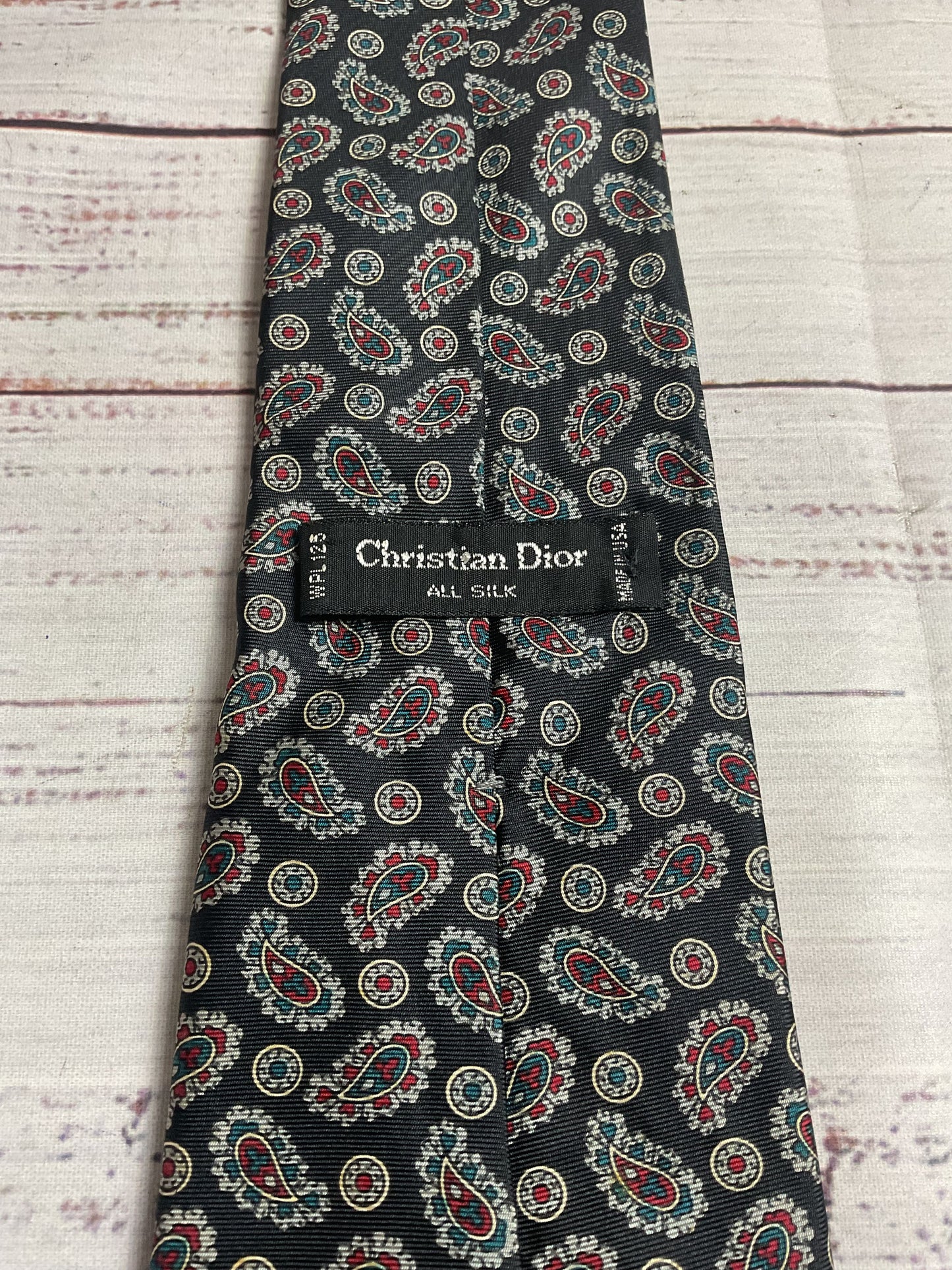 Christian Dior Blue Paisley Silk Neck Tie - Size 58"