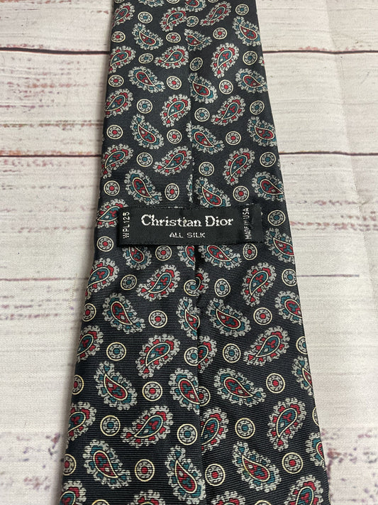 Christian Dior Blue Paisley Silk Neck Tie - Size 58"