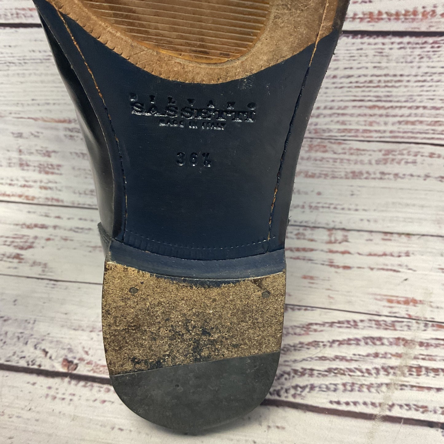 Silvano Sassetti Black Leather Distressed Horsebit Loafer Shoe Women Size 6.5