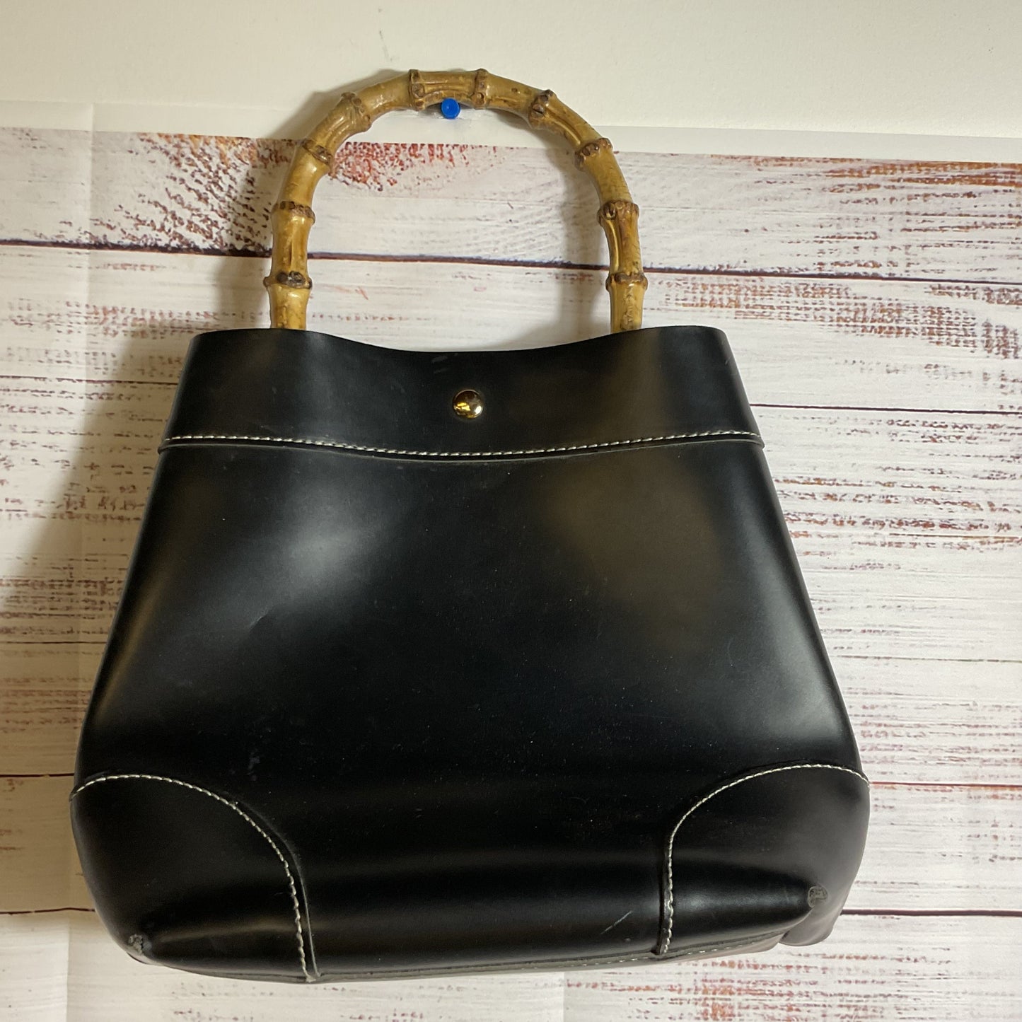 GLAMOROUS Women's Black Faux Leather Satchel/Top Handle Bag