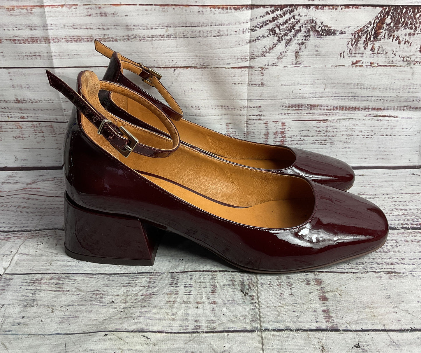 Sézane Patent Leather Melanie Mary Janes Burgundy 36